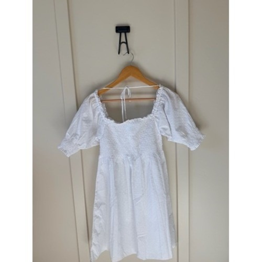 Hill House Home The Nap Dress White Swiss Dot Smocked Puff Sleeve Mini Cotton XS - Picture 6 of 6
